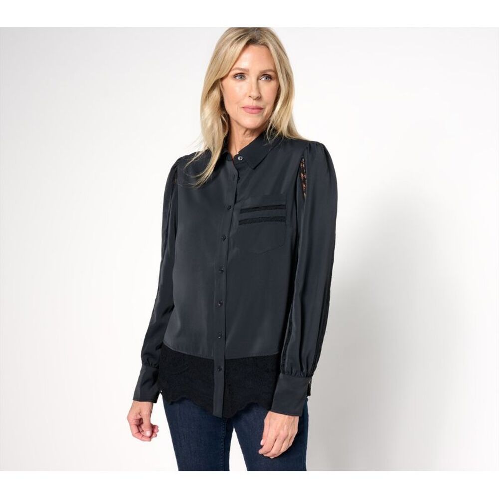 BEAUTIFUL by Lawrence Zarian Women's Top Sz XS Blouson Sleeve Shirt Black